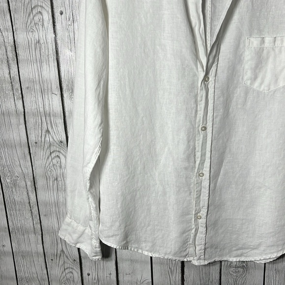 Frank & Eileen white Barry linen button front shirt size Large - Picture 3 of 12